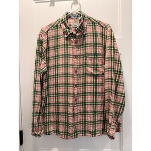Vintage 1946 Women's Plaid Button Down Shirt M Pink Green Cotton Preppy Coastal